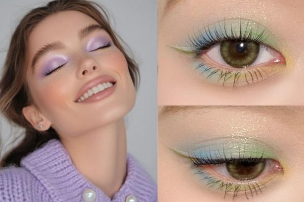 eyeshadows in lavender and mint green