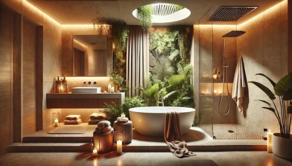 Luxurious freestanding bathtub in a stylish bathroom, creating a spa-like retreat, Perfect Bathroom