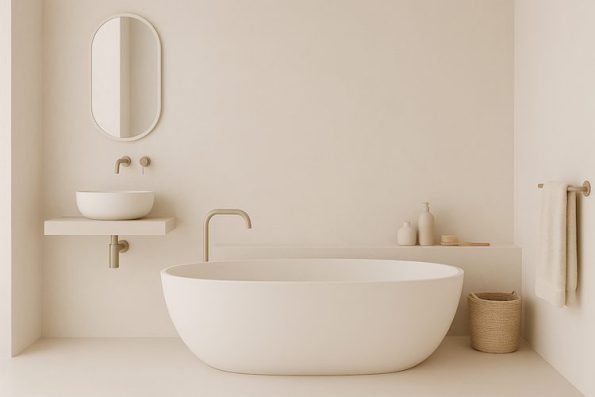 Minimalist bathroom with soft neutral tones