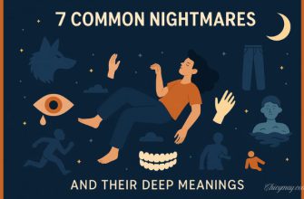 Illustration of common nightmares floating in a night sky representing the subconsciousб Deep Meaning of Common Nightmares