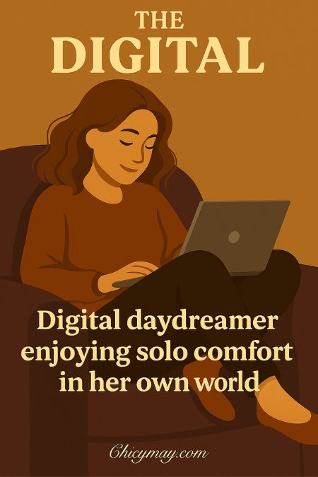 Digital daydreamer enjoying solo comfort in her own world